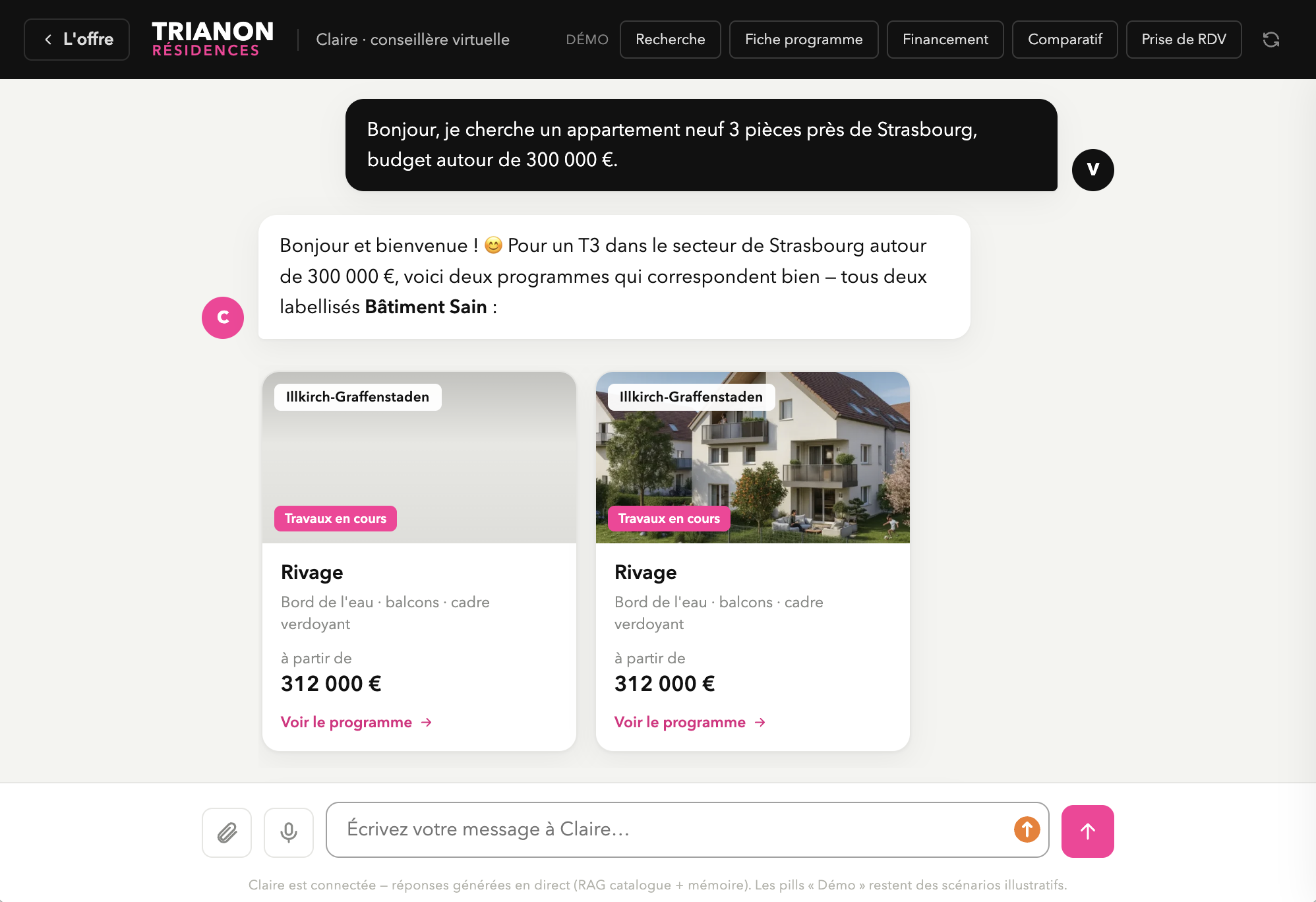 POC Agent Trianon Résidences — Claire conseillère virtuelle